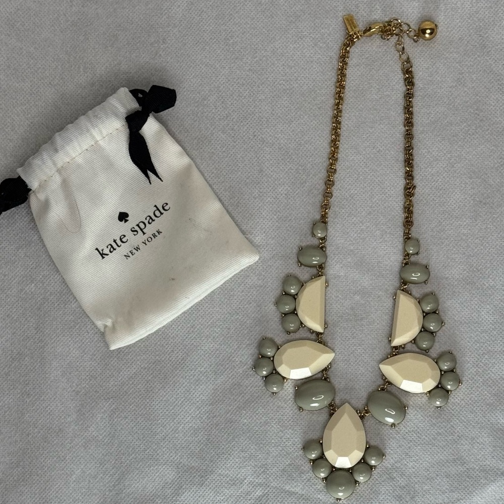 Kate Spade New York “Day Tripper” Statement Necklace Cream Sage Resin Stones
